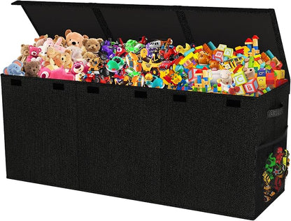 Mabahoo Extra Large Toy Box, Collapsible Sturdy Kids Toy Chest for Boys, Girls, 40"x14"x16" Storage Organizer Toddler Storage Bins with Lids, Toybox Basket for Living Room, Bedroom, Nursery, Black