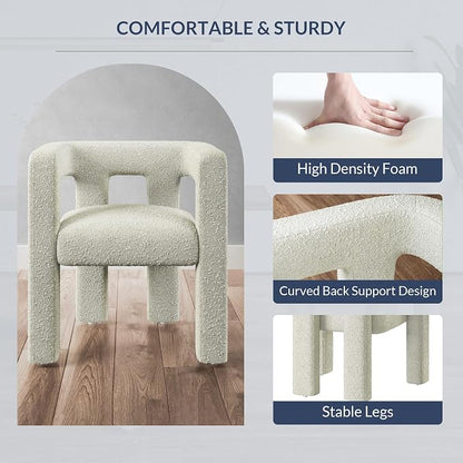 BELLEZE Modern Boucle Barrel Dining Chair Set of 6, Upholstered Linen Kitchen Boucle Armchair with Sidearms and Back, for Dining Room Living Room- Cream