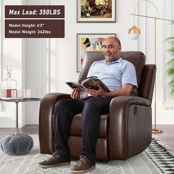 HAOMARKETS Electric Recliner Chair, Soft PU Leather Power Recliners with Padded Backrest, Single Overstuffed Heavy Duty Reclining Sofa for Living Room Bedroom, Brown