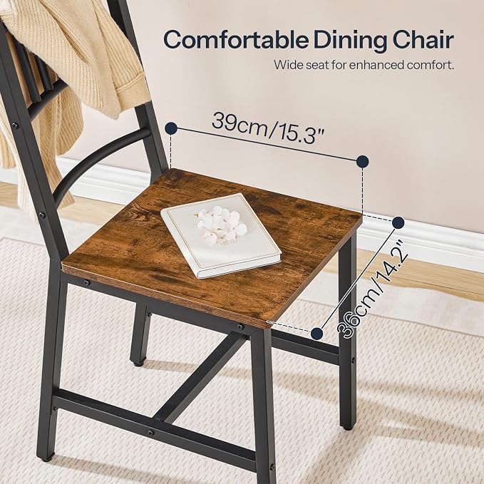 HOOBRO Dining Chairs Set of 4, Wooden Kitchen Chairs with Metal Frame, Industrial Dining Chairs with Back, Easy to Assemble, Farmhouse Dining Chairs for Living Room, Rustic Brown and Black BF39CDP401
