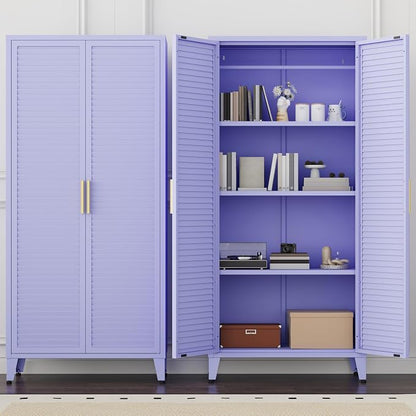 61 "H Purple Metal Cutlery Cabinet with Door Freestanding Kitchen Cabinet with 3 Adjustable Shelf Side Panels, Suitable for Kitchen, Living Room, Dining Room Metal Cabinet,Requires Assembly ﻿