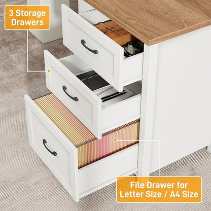 Vabches Farmhouse 68" H L Shaped Desk with Hutch,Office Table with 3 Drawers and Sliding Doors, Executive Desk with File Drawers, Wood Workstation for Home Office and Study