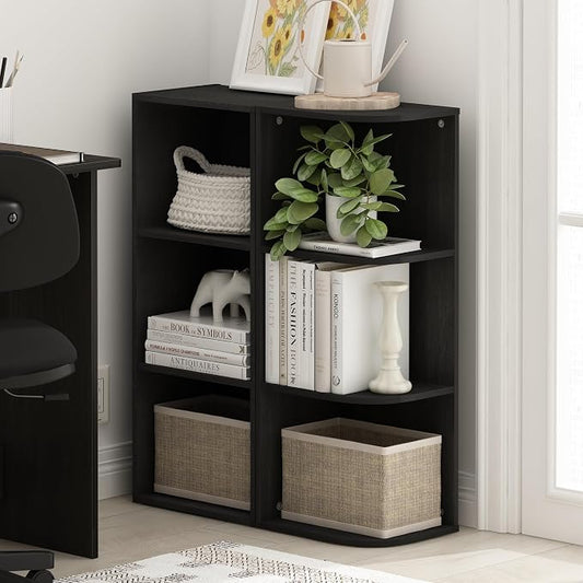 Furinno PASIR Book Shelf, 3-Tier Corner Bookshelf with Open Shelf, Standing Bookcase, 9.3 x 12 x 31.5 for Organization and Storage, for Living Room, Bedroom, Home Office, Blackwood