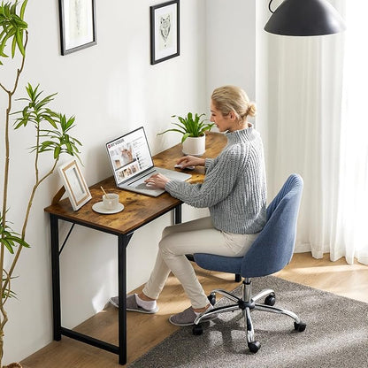 Sweetcrispy Computer Small Office Desk 47 Inch Student Study Writing Work with Metal Frame Wood Tabletop Modern Simple PC Home Bedroom Table, Rustic Brown