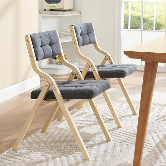 2-Pack Folding Dining Chairs with Cushion,Linen Padded Foldable Dining Chairs,Portable Wooden Folding Chairs for Dining Rooms Kitchen Wedding and Party Indoor Darkgrey