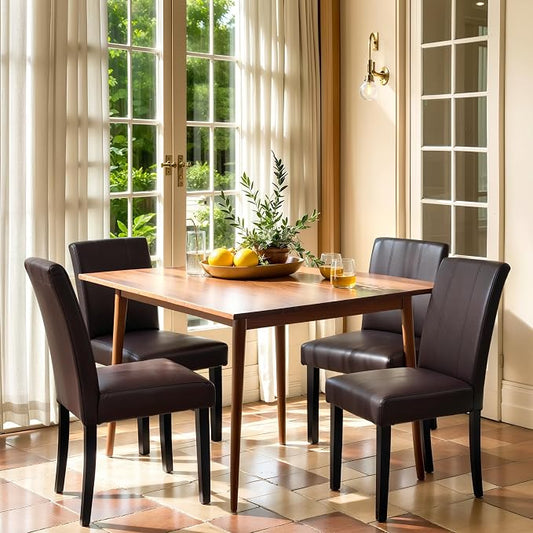 CHUN YI Dining Chairs Set of 4, Faux Leather Dining Room Chairs, High Back Upholstered Parsons Chairs for Dining Room Kitchen Side Chair with Sturdy Wood Legs, Brown (Only Chair)