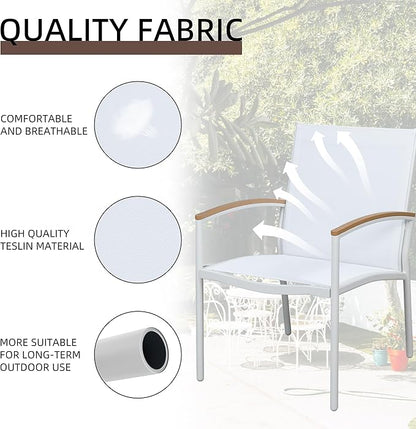 Shintenchi 3 Pieces Patio Bistro Sets, Outdoor Textilene Fabric Conversation Bistro Set, Textilene Fabric Front Porch Chairs Small Patio Furniture Set with Table for Lawn,Garden,Balcony (White)