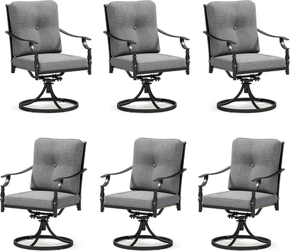 Sophia & William Outdoor Patio Swivel Dining Chairs Set of 6, Heavy Duty Patio Dining Chairs with Thickened Cushions, Wrought Iron Deck Chairs for Backyard, Poolside, Balcony and Garden