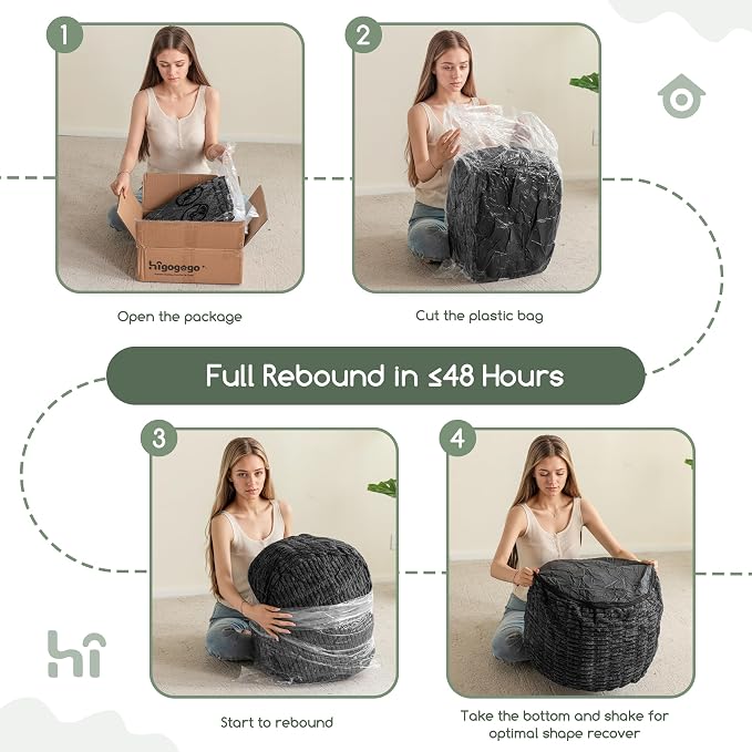 HIGOGOGO Pouf Ottoman Stuffed Round Modern Foam Filled Foot Rest Poufs for Living Room Chair Decorative 20 X 15 Inches Boho Relax Stool for Wedding Christmas Party, Black