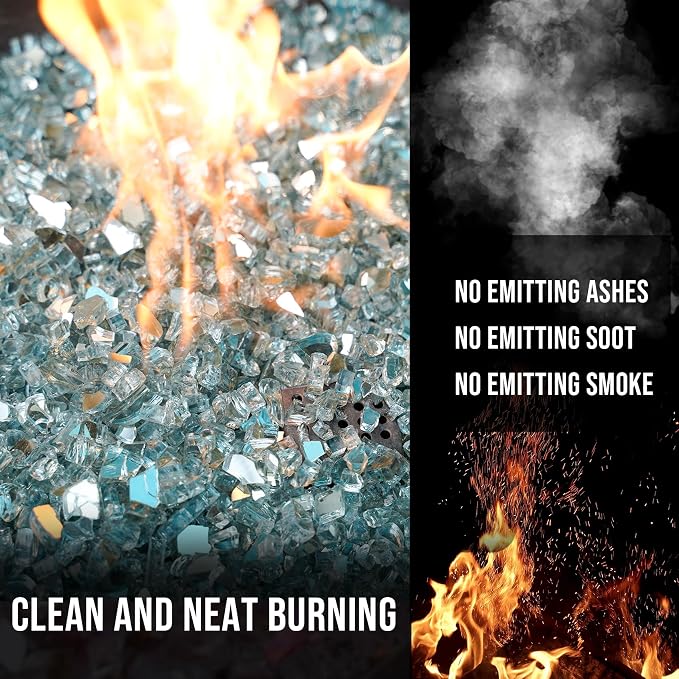 Skyflame 10-Pound Fire Glass for Fireplace Fire Pit and Landscaping, 1/4-Inch Aqua Blue Reflective