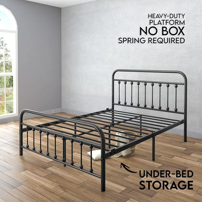 AMBEE21 Golden Gate Beds Vintage Style King Size Metal Bed Frame with Wrought Iron Headboard and Footboard – Classic Platform Bed with 11" Storage Space, No Box Spring Required, Black Finish