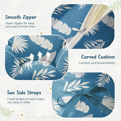 Waterproof Egg Chair Cushion Replacement 47x31.5x4.7 inch Thicken Hanging Egg Swing Chair Cushion Indoor Outdoor Wicker Rattan Hammock Basket Cushion with Headrest Pillow, Blue Leaf