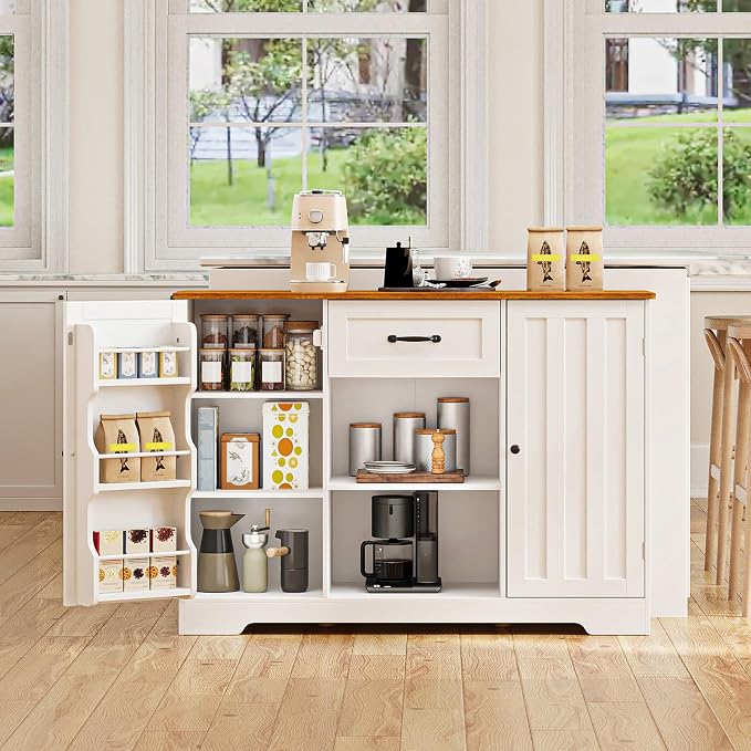 Gizoon 45" Kitchen Sideboard Buffet Cabinet with Storage Coffee Bar Cabinet with Drawer, Kitchen Pantry Storage with Door and Shelves for Bathroom and Living Room, White and Rustic