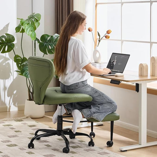 YFO Ergonomic Cross Legged Office Chair and ADHD Meditation Chair with Silent Wheels for Home Office Desk Chair and Yoga, Wider Backrest Support and Storage Pockets Design, PU Leather, Green