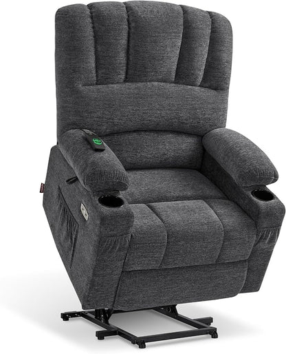 MCombo Power Lift Recliner Chair for Elderly, Lift Chair with Heat and Massage, USB &Type C Ports, Cup Holders, Fabric 7095 (Medium, Dark Grey)