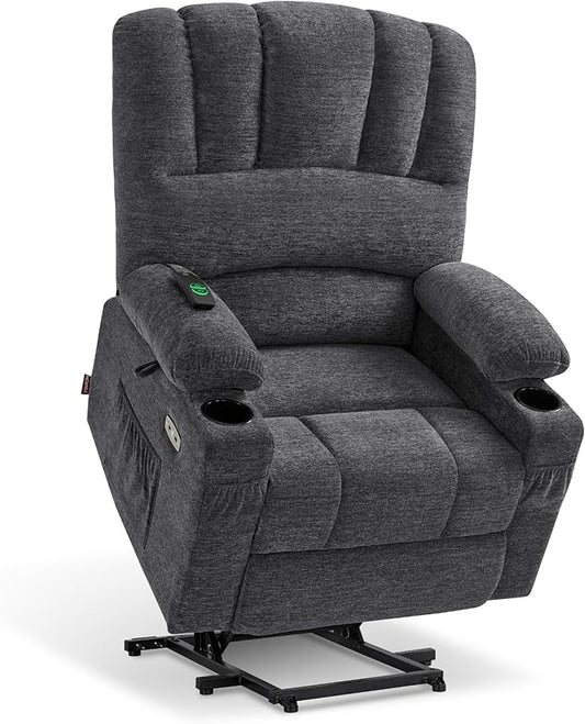 MCombo Power Lift Recliner Chair for Elderly, Lift Chair with Heat and Massage, USB &Type C Ports, Cup Holders, Fabric 7095 (Medium, Dark Grey)