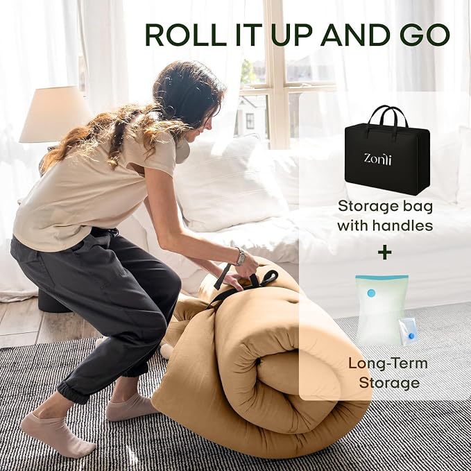 ZonLi Japanese Floor Futon Mattress Twin Size 75"x 39", 100% Cotton Cover 2.5'' Thicken Tatami Mattress, Foldable Sleeping Pad, Portable Dormitory Tatami Mat, Roll Up Floor Lounger Bed for Adult