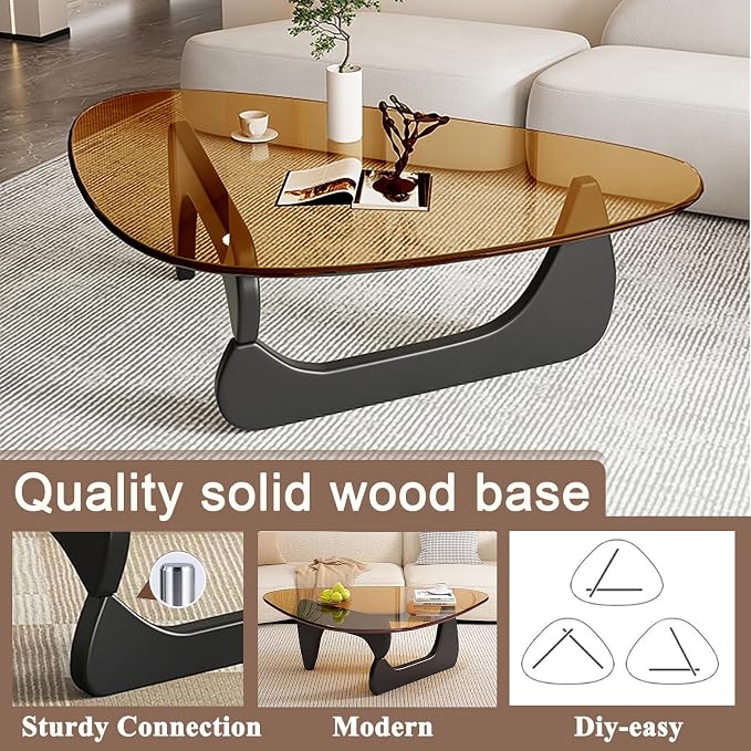 Modern Glass Coffee Table, Mid Century Small Coffee Table, Coffee Table for Living Room,Suitable for Bedroom Living Room Reception Office Tables (Black/Brown, Small)