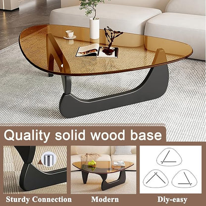 Modern Glass Coffee Table, Mid Century Small Coffee Table, Coffee Table for Living Room,Suitable for Bedroom Living Room Reception Office Tables (Black/Brown, Small)