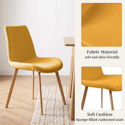 HIPIHOM Dining Chairs Set of 2, Mid-Century Modern Fabric Kitchen Chairs | Curved Backrest for Comfort, High-Density Sponge Padded Seat, Heat and Stain Resistant Surface, Sturdy Wood-Grain Metal Legs