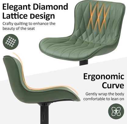 Finnhomy Bar Stools Set of 2, Modern 360° Swivel Faux Leather Bar Stools, 24"-32.5" Seat Height with Back, 330 lbs Capacity, SGS Gas Lift, Upholstered Kitchen Chairs for Kitchen Island, Green