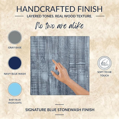Barn Walls Twin Wood Headboard - Blue Stonewash Farmhouse Design - Wall Mounted Floating Headboard for Twin Bed - Handcrafted Solid Wood - Easy No-Drill Installation