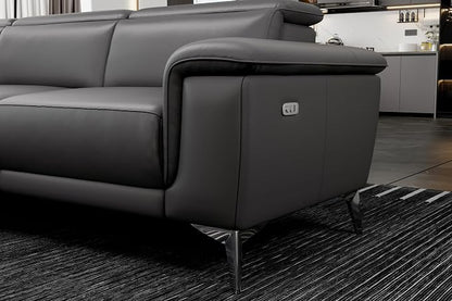 Valencia Pista 113" Cloudy Grey Full Leather Reclining Sectional Sofa with Left Hand Chaise | Power Recliner Chair, Nappa 11000 Leather | L Shaped Couch for Living Room Furniture