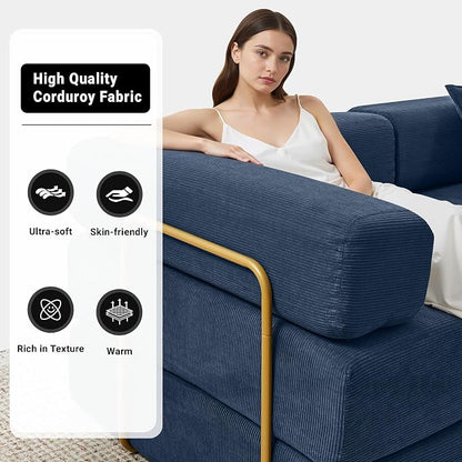 ivoros 108" Oversized Convertible Sleeper Sofa Bed, Corduroy L Shape Sectional Couch, Folding Sofa Bed with Fixed-Shape Frame, Modern Cloud Floor Mattress Couch, Modular Sofa for Living Room, Blue