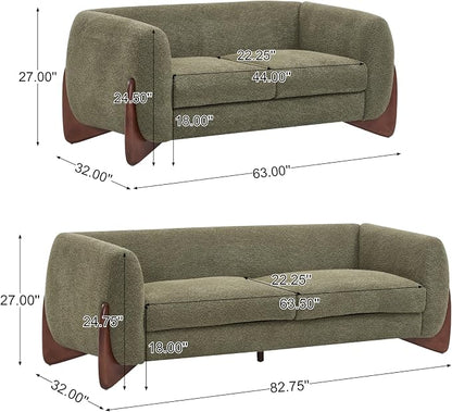 Christopher Knight Home Almad 2 Pieces Sofa Couch Set, Cozy 3-Seater Sofa and Loveseat for Living Room, Upholstered Couch Chair, Soft Seating Lounge Sofa with Wood Frame, Boucle Fabric, Olive Green