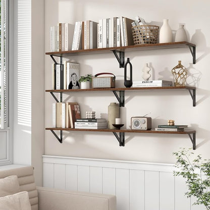 Axeman 24 Inch Floating Shelves | 8 Inch Deep Walnut Wall Shelves Set of 2 | 24W x 8D Rustic Wood Shelves for Bookshelf Living Room Bedroom Home Office Bathroom