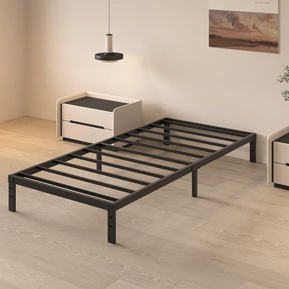 HOBINCHE Twin Bed Frame 10 Inch, Twin Bed Frames No Box Spring Needed | Heavy Duty Metal Platform Mattress Foundation with Steel Slats