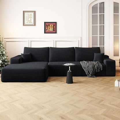AUGOP 108" Sectional Couches for Living Room Modern Modular Sofa with L-Shape Couchs Upholstered Boneless Couch Deep Seat Sectional Couch with Chaise (Black, Left Facing Chaise+2Seaters)