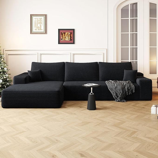 AUGOP 108" Sectional Couches for Living Room Modern Modular Sofa with L-Shape Couchs Upholstered Boneless Couch Deep Seat Sectional Couch with Chaise (Black, Left Facing Chaise+2Seaters)