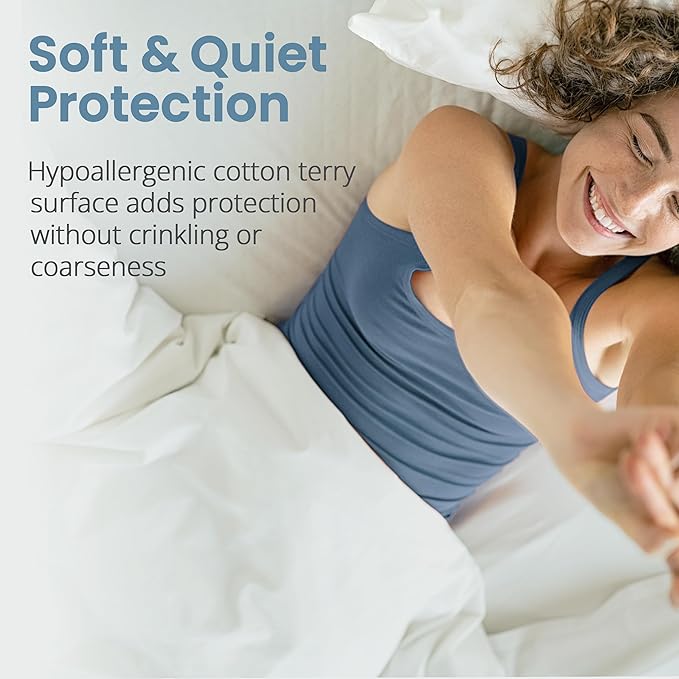 SafeRest Waterproof California King Size Mattress Protector - Fitted with Stretchable Pockets - Machine Washable Cotton Blend Mattress Cover for Bed