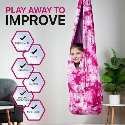 Indoor Sensory Swing for Kids or Outdoor – Holds 300lbs, Double-Layer, & 360° Swivel, Calming Compression Therapy Swing Hammock for Kids & Adults with All Hardware – Sensory-Motor Toys & Gifts