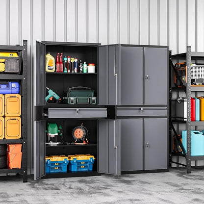 Metal Storage Cabinet with Drawer, Garage Storage Cabinet with Locking Doors and Adjustable Shelves for Garage, Home Office,Warehouse