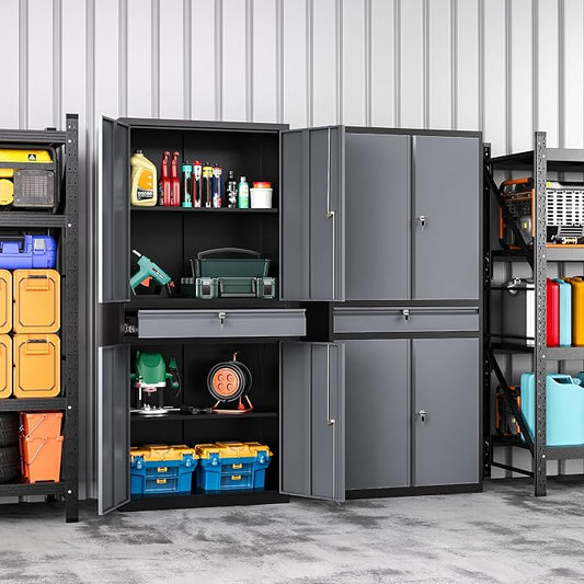 Metal Storage Cabinet with Drawer, Garage Storage Cabinet with Locking Doors and Adjustable Shelves for Garage, Home Office,Warehouse