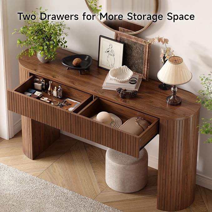 ONBRILL 55 Inch Console Table with 2 Drawers, Entryway Tables with Storage, Sofa Table Behind The Couch, Hallway Tables, Walnut