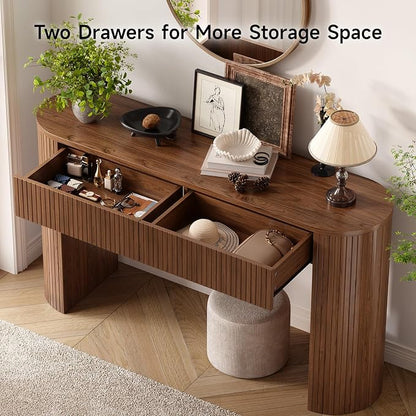 ONBRILL 55 Inch Console Table with 2 Drawers, Entryway Tables with Storage, Sofa Table Behind The Couch, Hallway Tables, Walnut