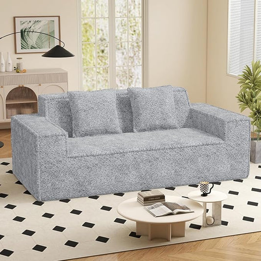 77'' Modern Cloud Loveseat Sofa in Chenille, Deep Seat Boneless Couches Includes 2 pcs Pillows for Living Room, Bedroom, Apartment(Gray)