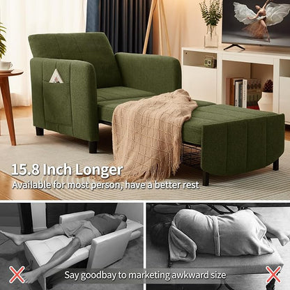ZZW Sleeper Chair 84" Extra Long Convertible Chair Bed Upgraded 3-in-1 to 4-in-1 Pull Out Chair & Single Sofa Bed for Adult Sleeping Chair for Living Room Small Space (Modern Green)