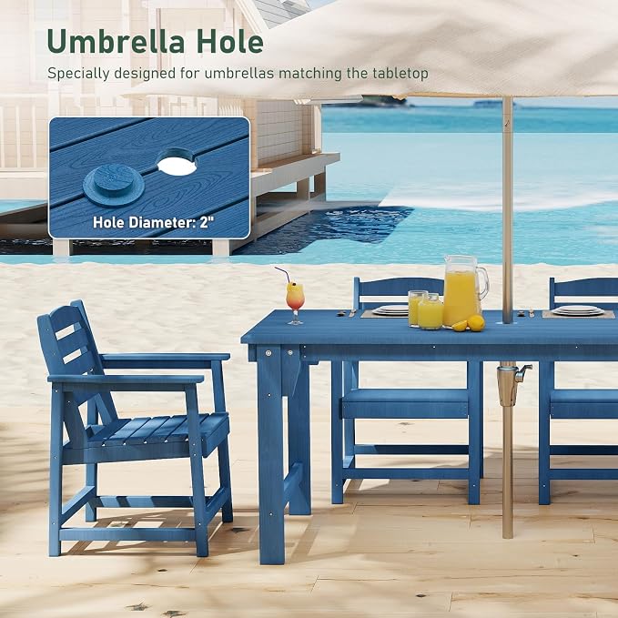 Furnimart 5-Piece Outdoor Dining Set, 67" HDPE Dining Table and Chairs for 4, All-Weather Patio Dining Set with Umbrella Hole, Outdoor Furniture Set for Backyard, Garden, Lawn & Poolside, Blue