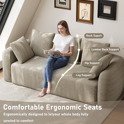 Curved Modern Couch Sofa,Boneless Couch， Modern 3 Seater Cloud Couch,Deep Seat