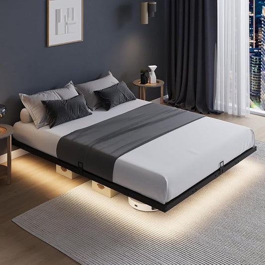 Novilla Floating Bed Frame with LED Lights, Modern Platform Full Size Bed Frame with Mattress Slide Stopper, Easy Assembly, No Box Spring Needed, Noise Free