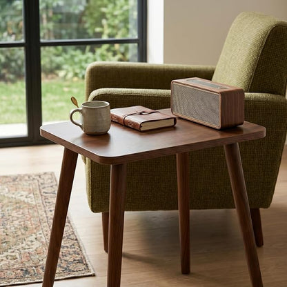FORAOFUR Small Side Table with Wooden Legs, Short Coffee Table, Brown | Solid wood legs for stability, fits sofa/bedside/small apartments, lightweight, minimalist brown, quick assembly with tools