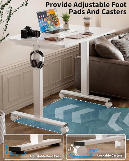 Okin Electric Standing Desk, 40 x 24 Inches Whole Piece Height Adjustable Desk, White Sit to Stand Desks Computer Workstation with Wheels for Home Office
