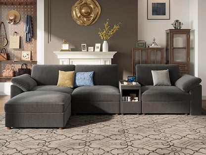 EASE MOOSE Oversized L Shape Sectional Modular Sofa, Extra Large Deep Seat Couch with Versatile Console Modular Cloud Sectional Couch,Removable Washable