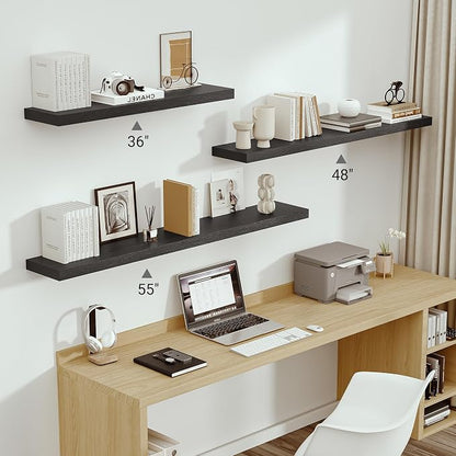 Vivelove 10" Deep Floating Shelves for Wall, 55in Long Shelf for Bathroom, Living Room, Kitchen, Farmhouse, Shelves for Room Wall with Invisible Brackets, Set of 1, Black