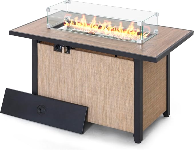 Nuu Garden Tempered Glass Wind Guard for Rectangular Propane Fire Pit Table 28.7''*10.2''*5.5'' Inch, Durable Flame Guard Shield with Aluminum Alloy Corner Brackets for Outdoor Patio Gas Fire Table
