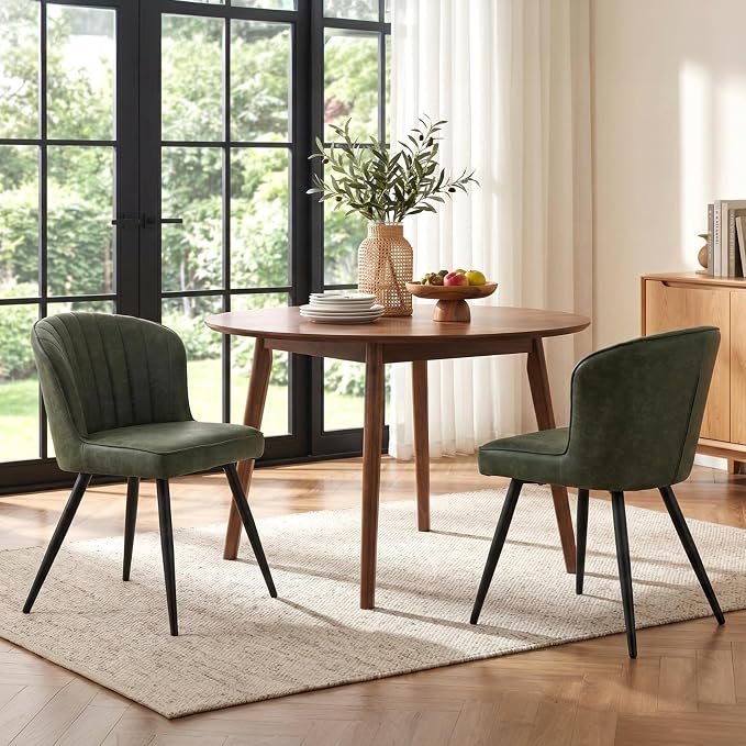 ROCITY Modern Upholstered Dining Chairs Set of 6 Green Leather Dining Room Chairs Armless Kitchen Chair with Black Metal Legs